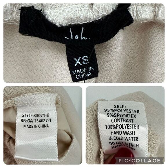 Joh Katie Crepe Knit Pant Elastic Waist Pockets Women XS Beige Relaxed 33071-K - Picture 12 of 12